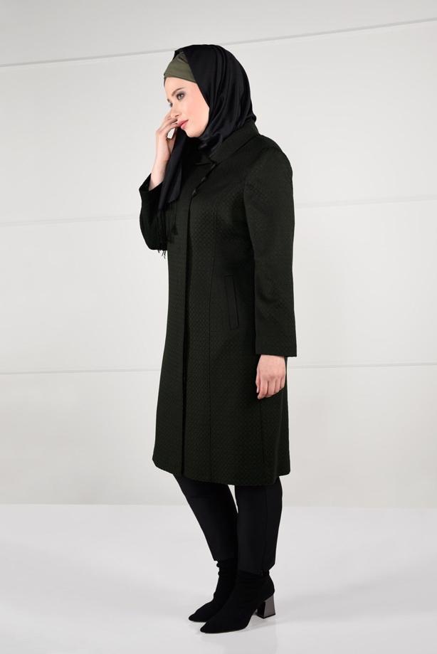 Vêtements hijab KAKI MANTEAU EN LAINE À BOUTONÉ 9611 - TRENDTESETTÜR