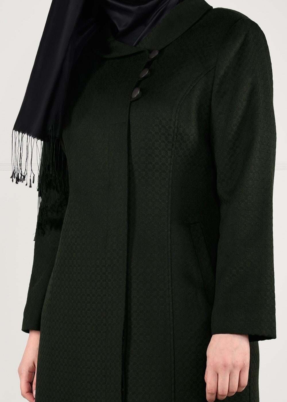 Vêtements hijab KAKI MANTEAU EN LAINE À BOUTONÉ 9611