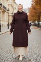 Hijab clothing CLARET RED BUTTONED CACHE COAT 9611 