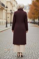 Hijab clothing CLARET RED BUTTONED CACHE COAT 9611 