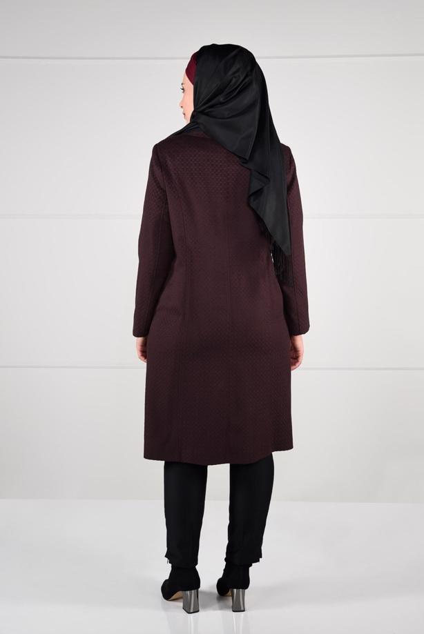 Vêtements hijab ROUGE BORDEAUX MANTEAU EN LAINE À BOUTONÉ 9611 - TRENDTESETTÜR