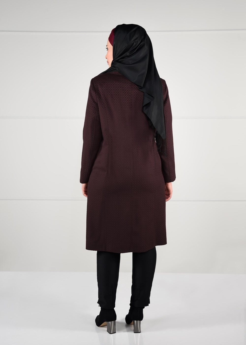 Hijab clothing CLARET RED BUTTONED WALKER COAT 9611 