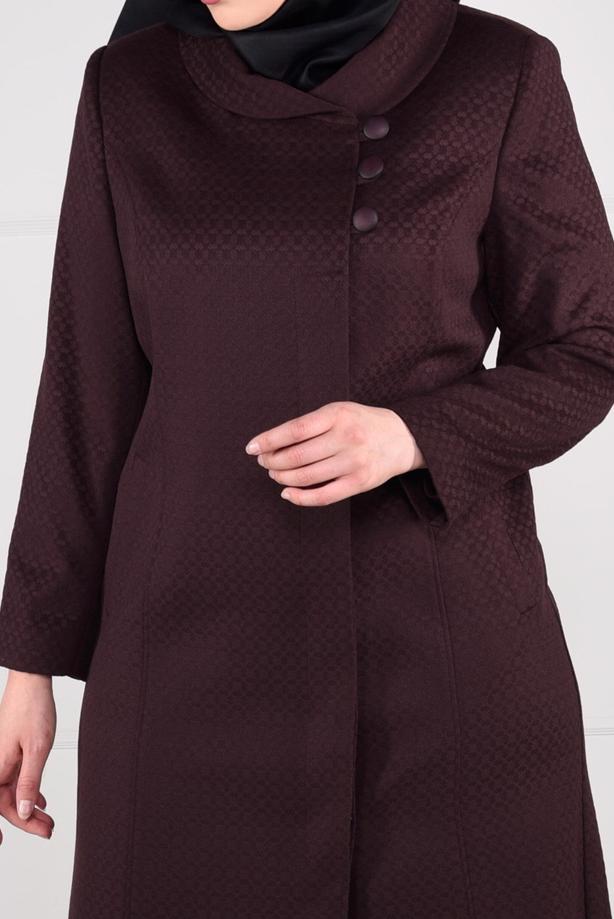 Vêtements hijab ROUGE BORDEAUX MANTEAU EN LAINE À BOUTONÉ 9611 - TRENDTESETTÜR