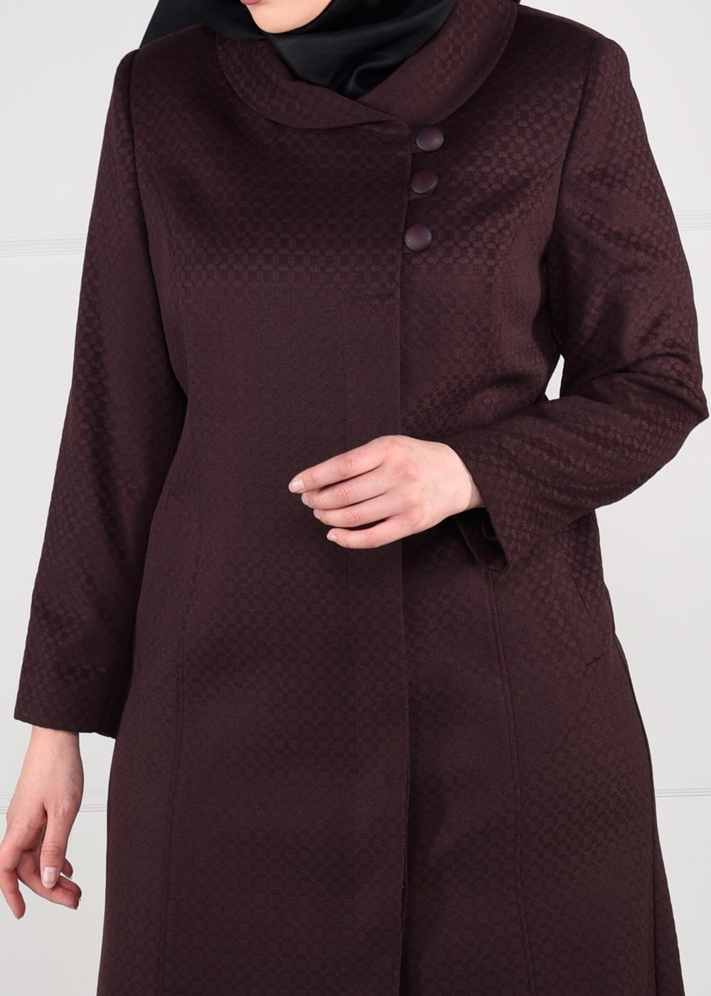 Hijab clothing CLARET RED BUTTONED WALKER COAT 9611 