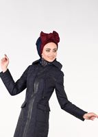 Tesettür giyim LACİVERT KAPÜŞONLU FERMUARLI KABAN  9612