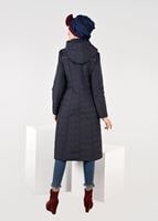 Tesettür giyim LACİVERT KAPÜŞONLU FERMUARLI KABAN  9612