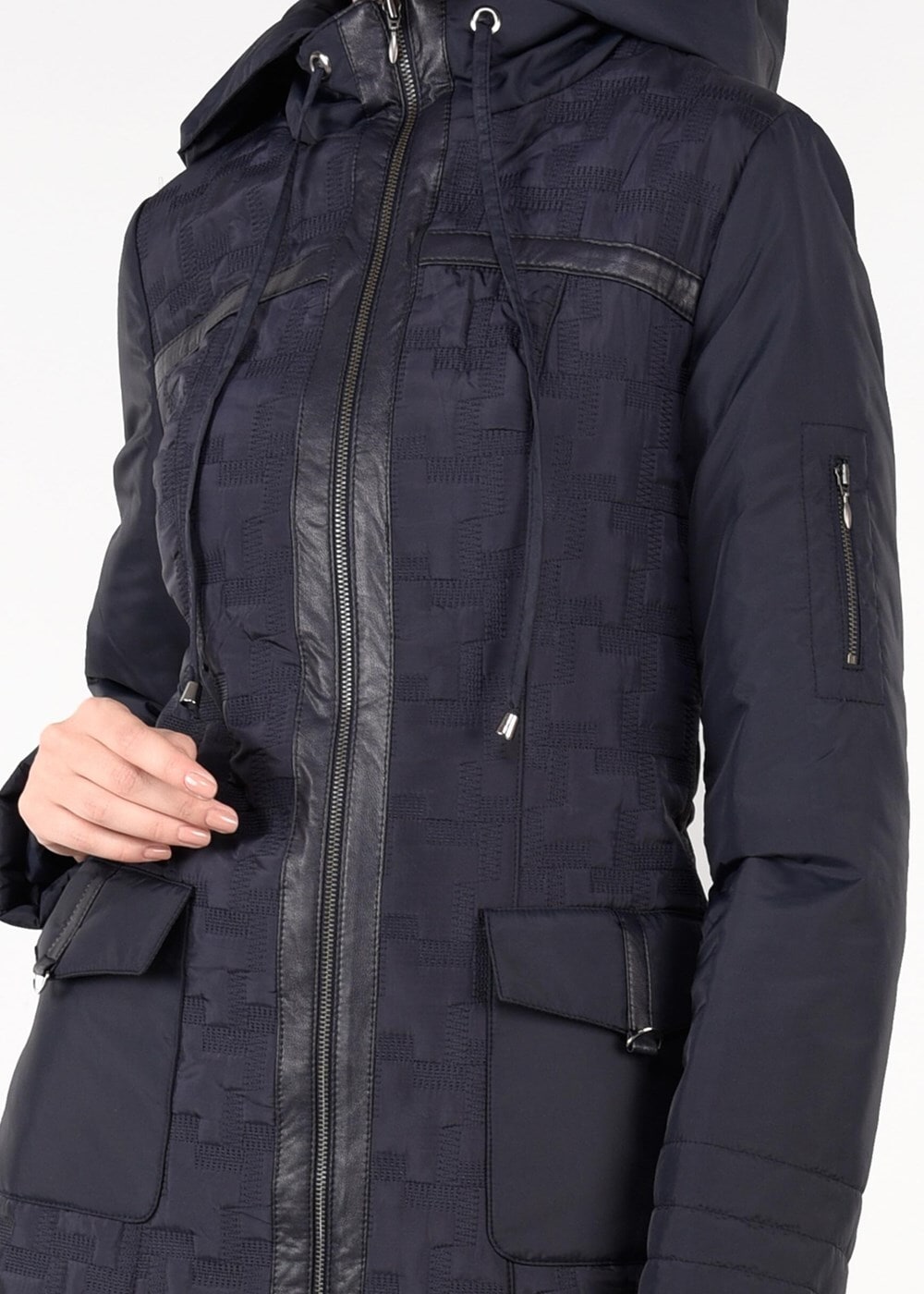 Tesettür giyim LACİVERT KAPÜŞONLU FERMUARLI KABAN  9612