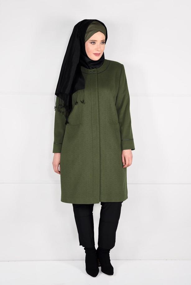 Vêtements hijab VERT MANTEAU EN LAINE AVEC POCHES 9617  - TRENDTESETTÜR