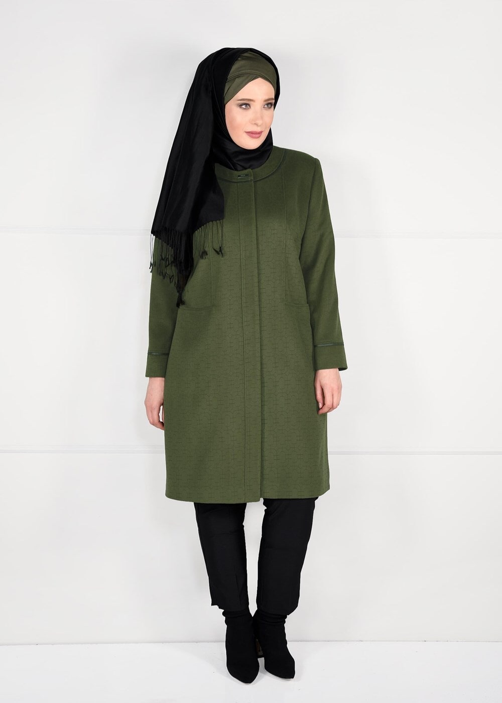 Vêtements hijab VERT MANTEAU EN LAINE AVEC POCHES 9617 