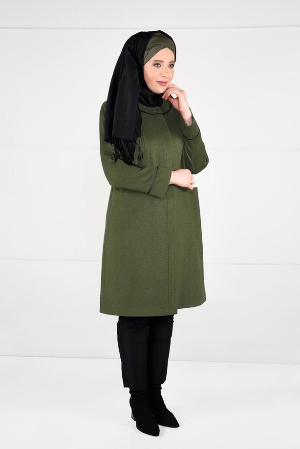 Vêtements hijab VERT MANTEAU EN LAINE AVEC POCHES 9617  - TRENDTESETTÜR