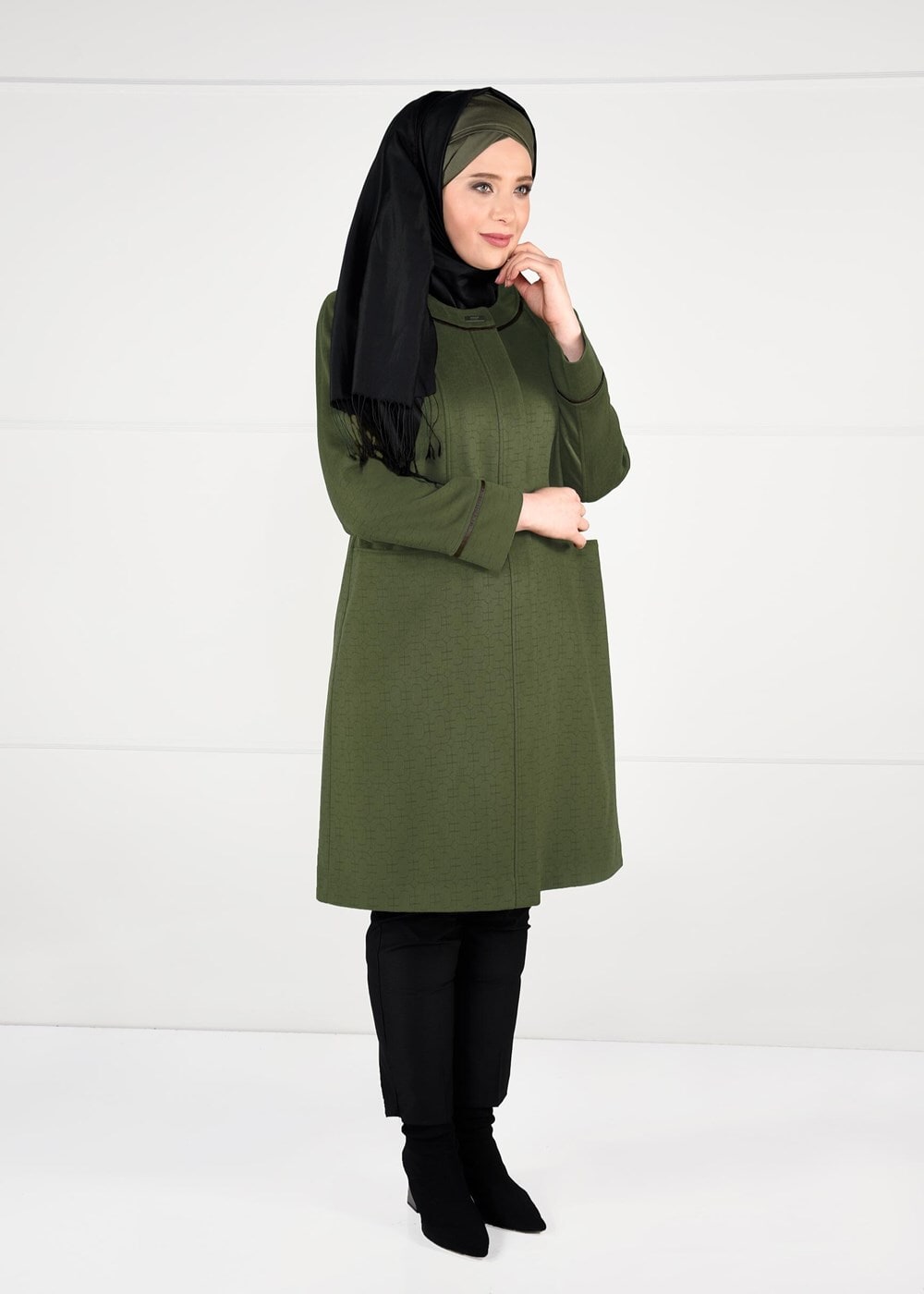 Hijab clothing GREEN WALKER COAT WITH POCKETS 9617 