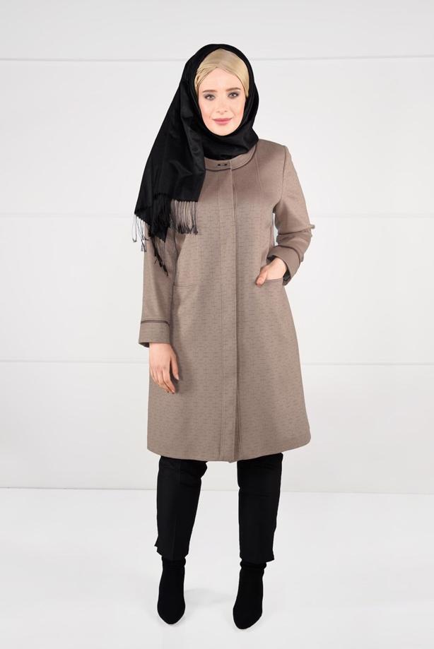 Vêtements hijab BRUN MANTEAU EN LAINE AVEC POCHES 9617  - TRENDTESETTÜR
