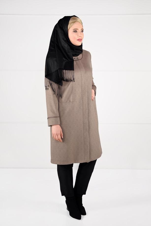 Vêtements hijab BRUN MANTEAU EN LAINE AVEC POCHES 9617  - TRENDTESETTÜR