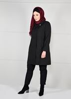 Hijab clothing BLACK BROOCH DETAILED WALKER COAT 9618 