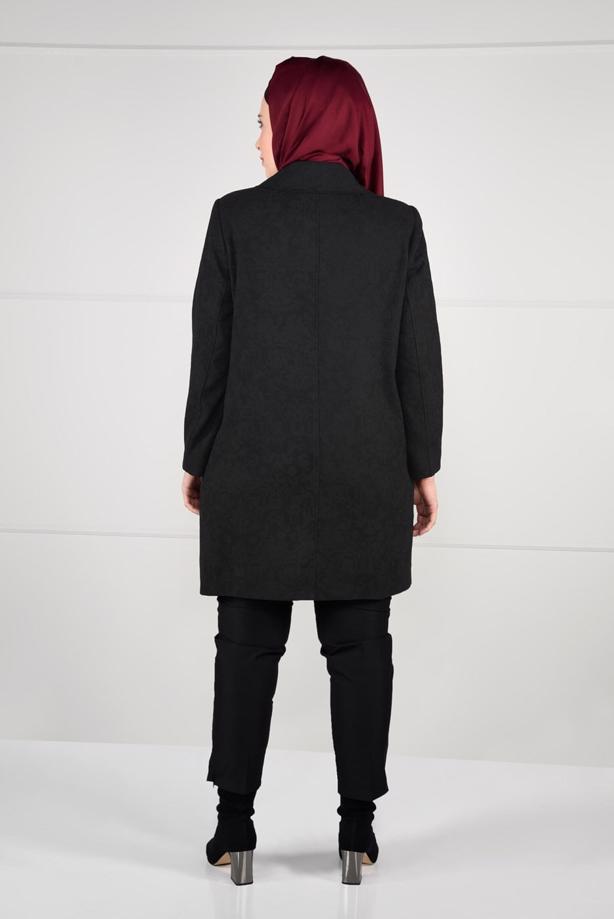 Vêtements hijab NOIR MANTEAU EN LAINE AVEC BROCHE 9618  - TRENDTESETTÜR