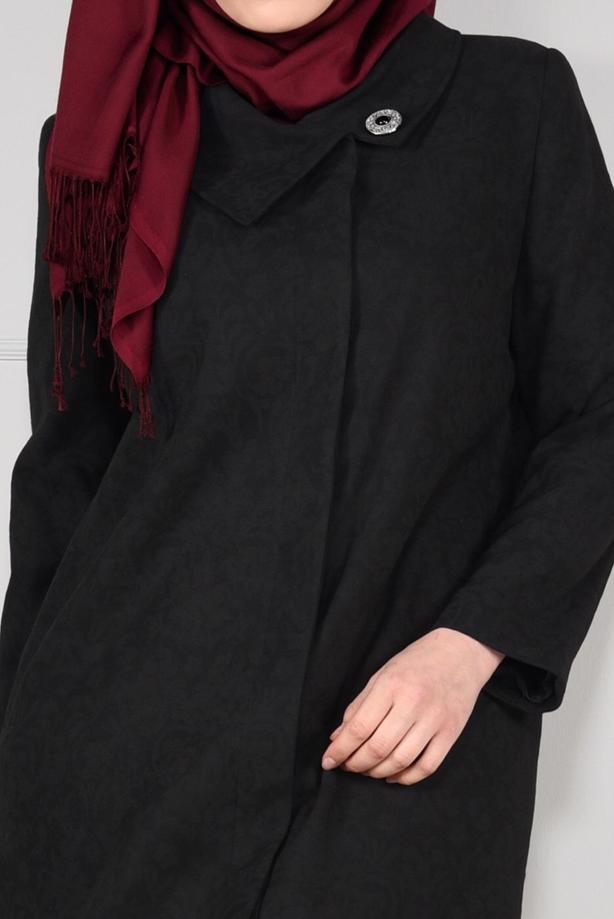 Vêtements hijab NOIR MANTEAU EN LAINE AVEC BROCHE 9618  - TRENDTESETTÜR