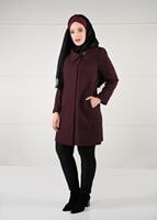 Vêtements hijab ROUGE BORDEAUX MANTEAU EN LAINE AVEC BROCHE 9618 