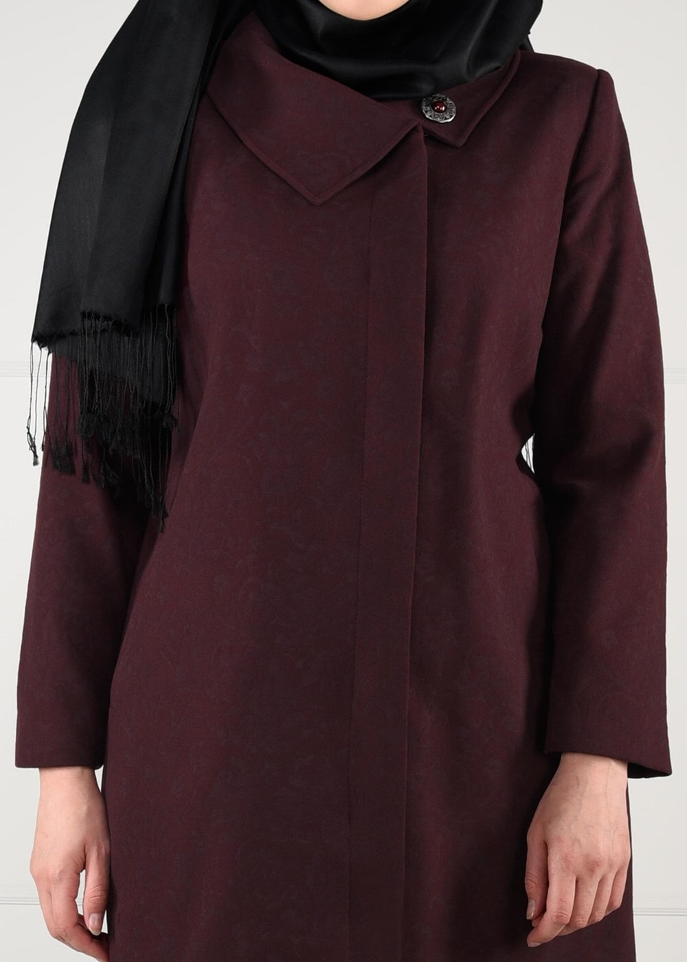 Vêtements hijab ROUGE BORDEAUX MANTEAU EN LAINE AVEC BROCHE 9618 
