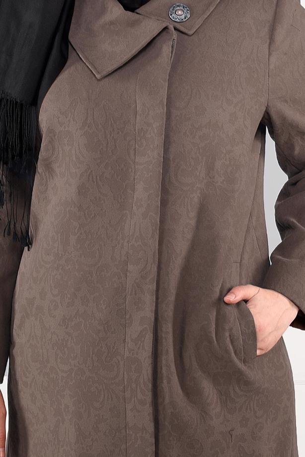 Vêtements hijab BRUN MANTEAU EN LAINE AVEC BROCHE 9618  - TRENDTESETTÜR