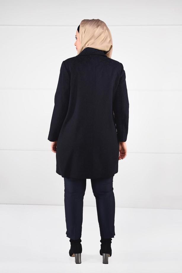 Vêtements hijab BLEU MARINE MANTEAU EN LAINE AVEC BROCHE 9618  - TRENDTESETTÜR