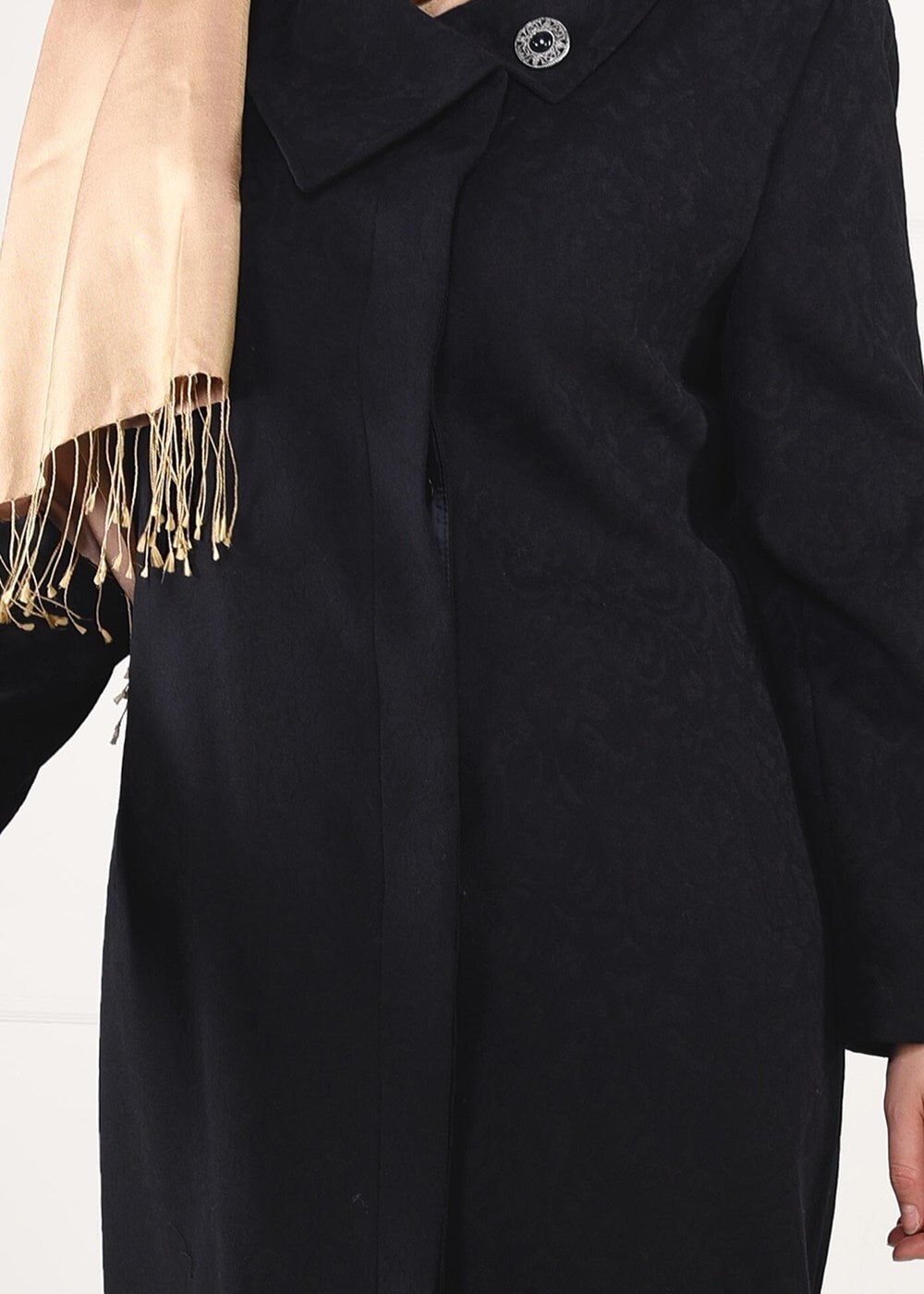 Vêtements hijab BLEU MARINE MANTEAU EN LAINE AVEC BROCHE 9618 