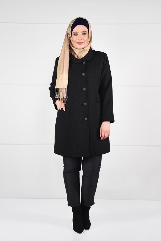 Vêtements hijab NOIR MANTEAU EN JACQUARD À BOUTONNÉ 9619  - TRENDTESETTÜR