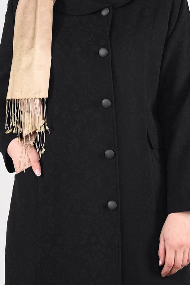Vêtements hijab NOIR MANTEAU EN JACQUARD À BOUTONNÉ 9619  - TRENDTESETTÜR