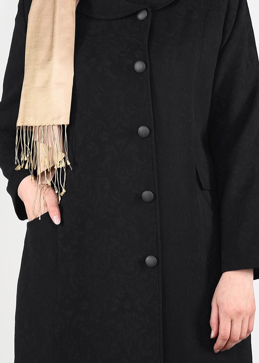 Hijab clothing BLACK BUTTONED JACQUARD COAT 9619 