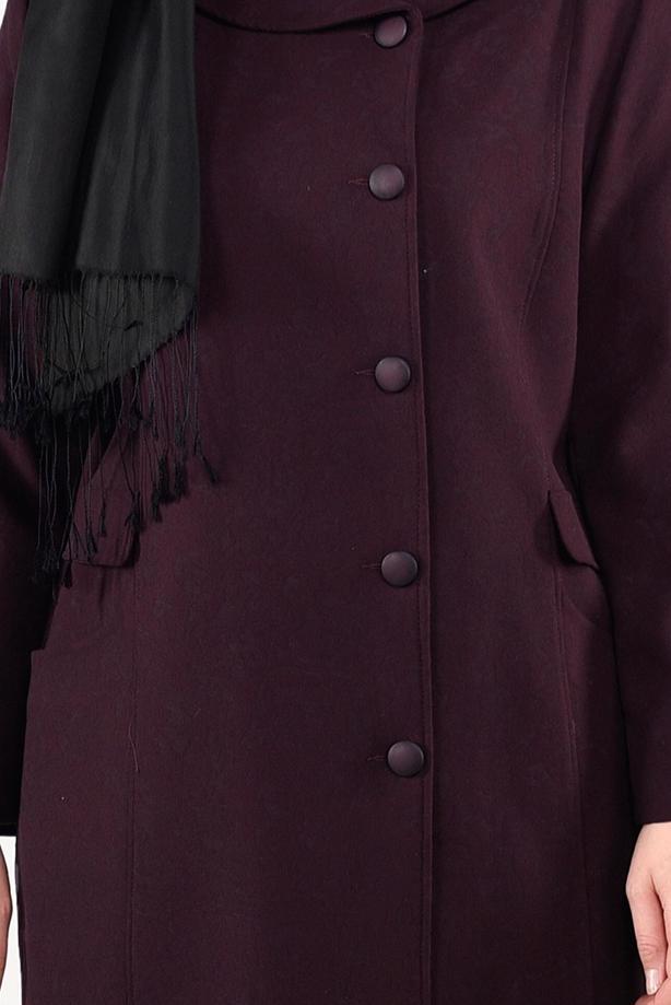 Vêtements hijab ROUGE BORDEAUX MANTEAU EN JACQUARD À BOUTONNÉ 9619  - TRENDTESETTÜR