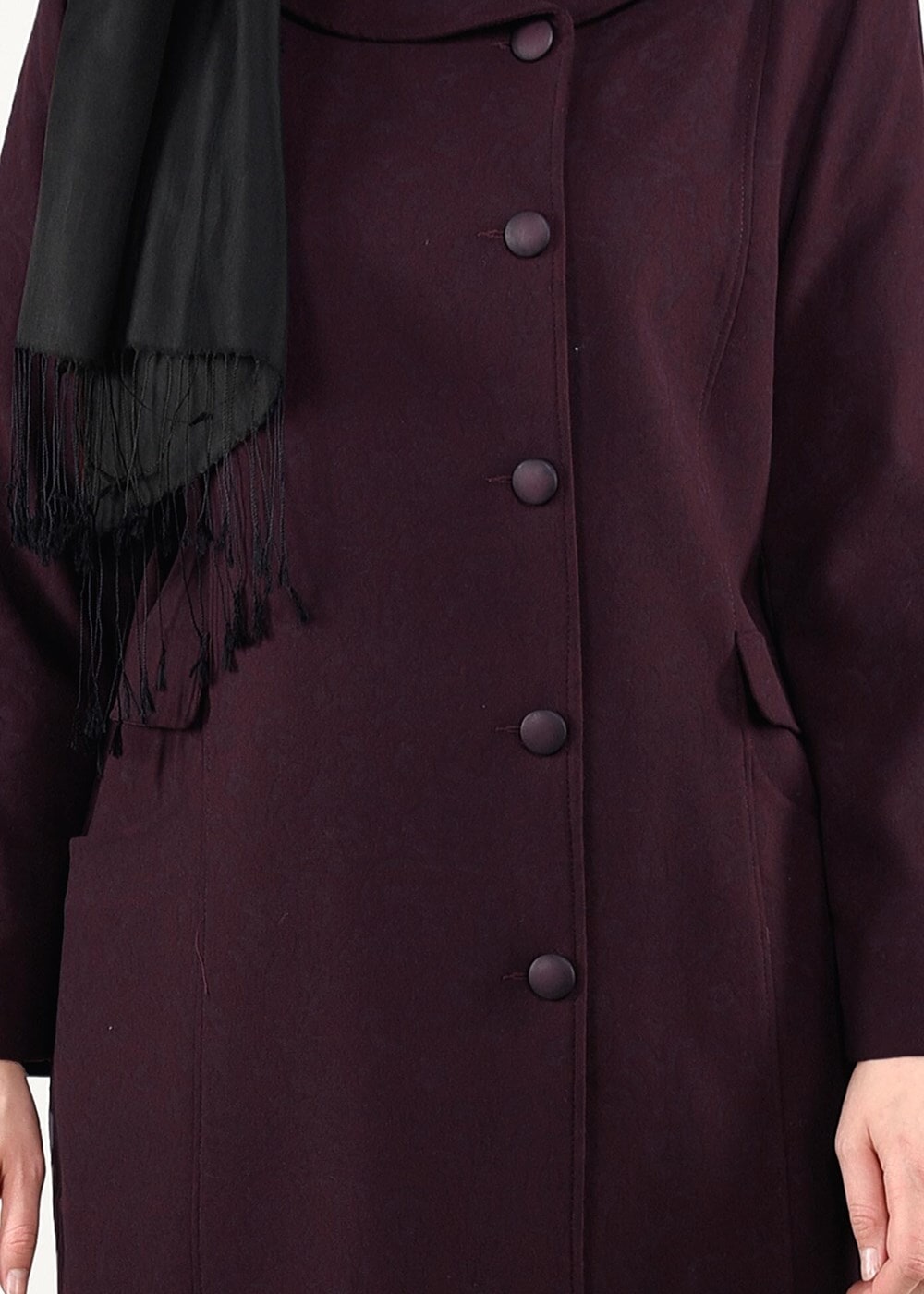 Vêtements hijab ROUGE BORDEAUX MANTEAU EN JACQUARD À BOUTONNÉ 9619 