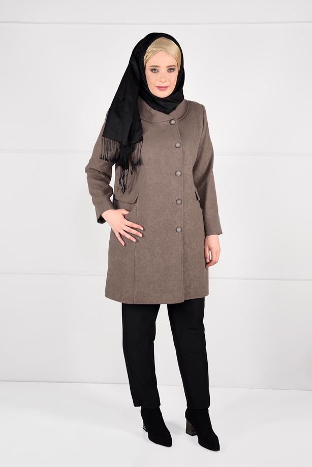 Vêtements hijab BRUN MANTEAU EN JACQUARD À BOUTONNÉ 9619  - TRENDTESETTÜR