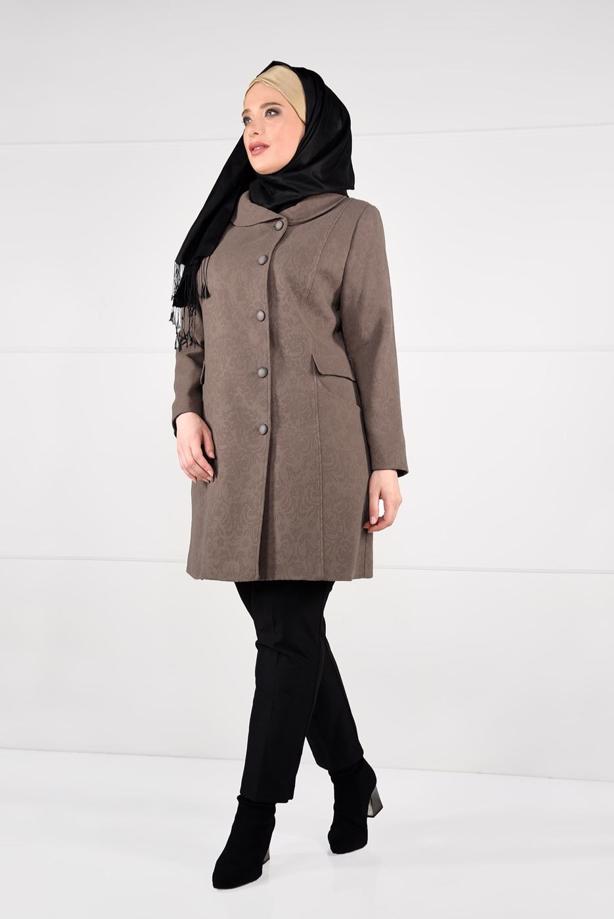 Vêtements hijab BRUN MANTEAU EN JACQUARD À BOUTONNÉ 9619  - TRENDTESETTÜR