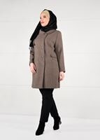 Hijab clothing BROWN BUTTONED JACQUARD COAT 9619 