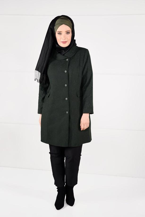 Vêtements hijab KAKI MANTEAU EN JACQUARD À BOUTONNÉ 9619  - TRENDTESETTÜR