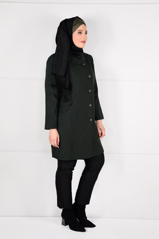 Vêtements hijab KAKI MANTEAU EN JACQUARD À BOUTONNÉ 9619  - TRENDTESETTÜR