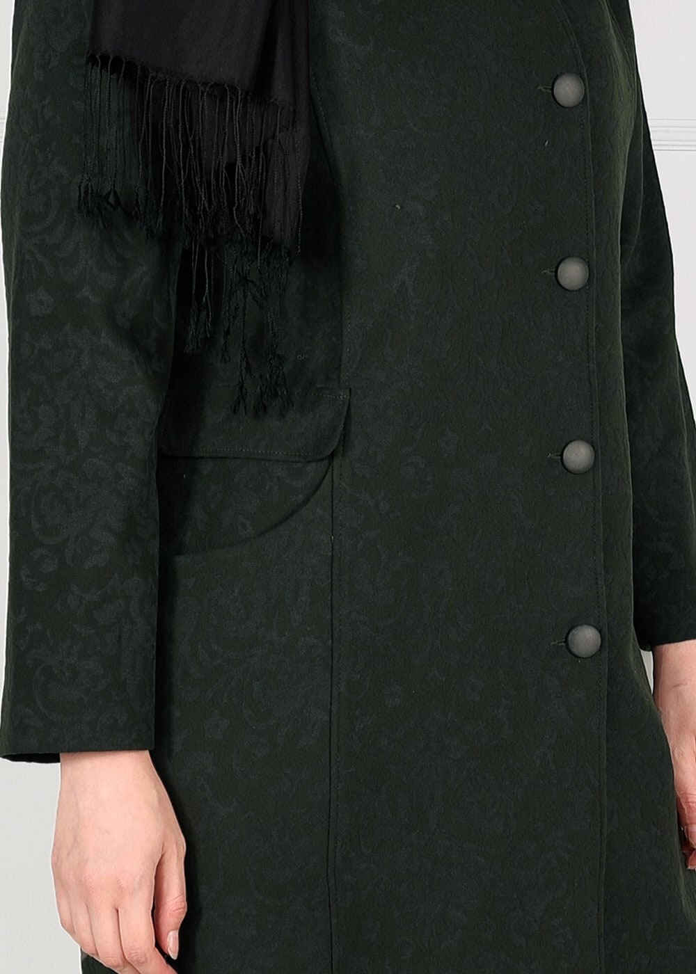 Hijab clothing KHAKI BUTTONED JACQUARD COAT 9619 