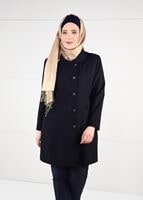 Hijab clothing NAVY BLUE BUTTONED JACQUARD COAT 9619 