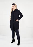 Hijab clothing NAVY BLUE BUTTONED JACQUARD COAT 9619 