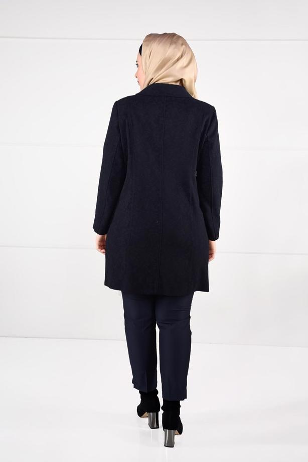 Vêtements hijab BLEU MARINE MANTEAU EN JACQUARD À BOUTONNÉ 9619  - TRENDTESETTÜR