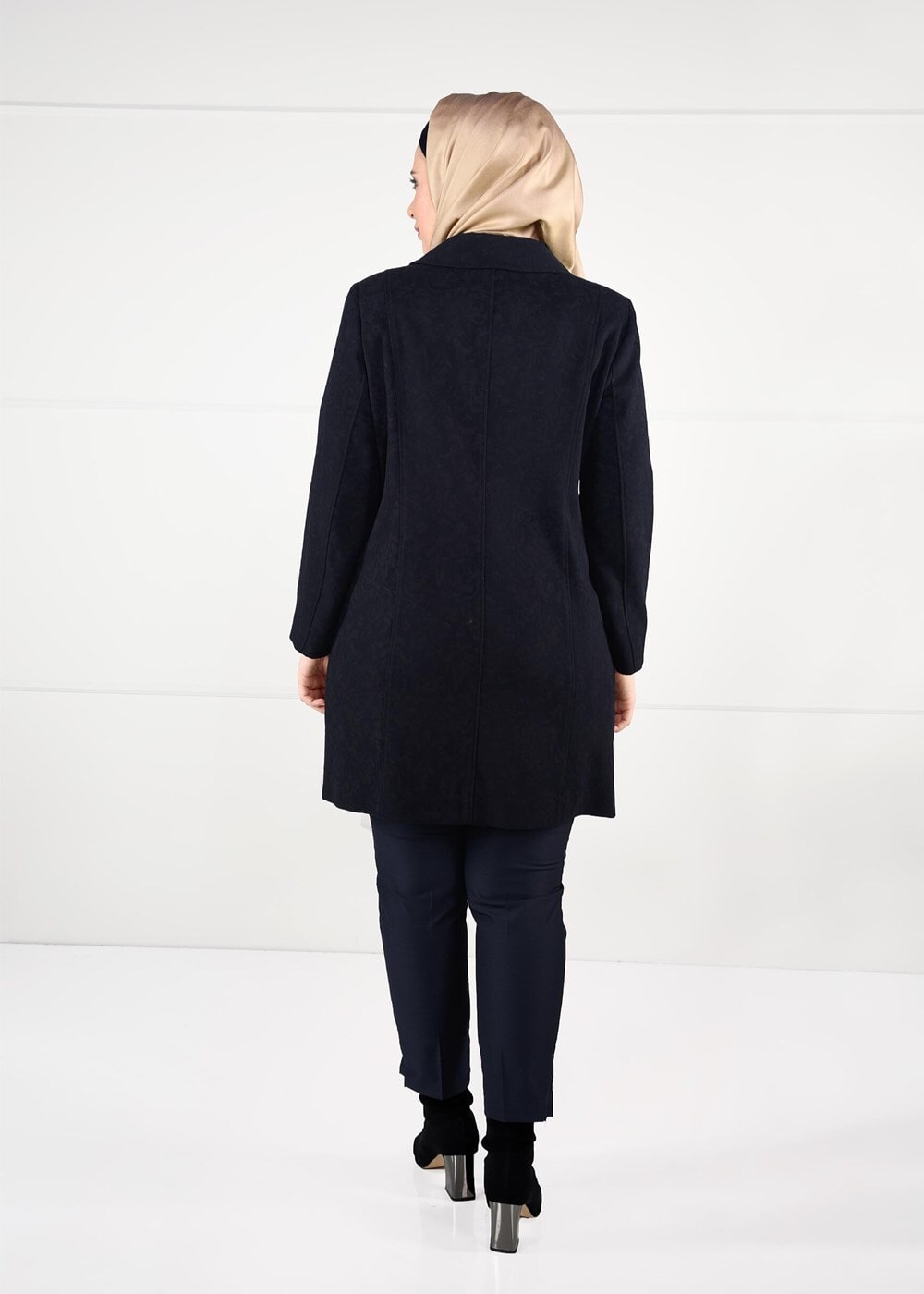 Hijab clothing NAVY BLUE BUTTONED JACQUARD COAT 9619 