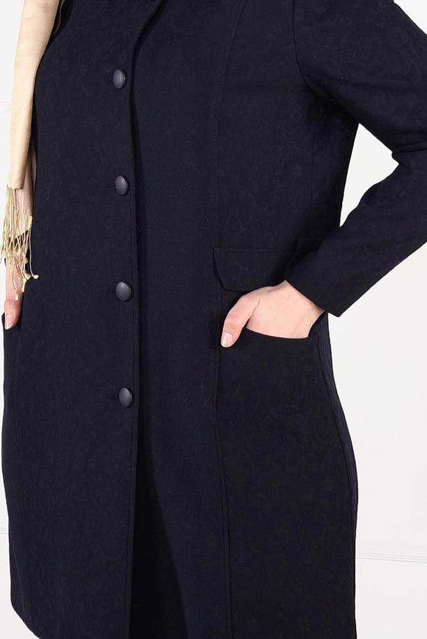 Vêtements hijab BLEU MARINE MANTEAU EN JACQUARD À BOUTONNÉ 9619  - TRENDTESETTÜR