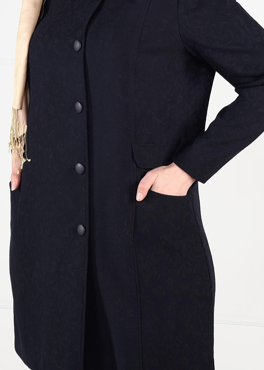 Hijab clothing NAVY BLUE BUTTONED JACQUARD COAT 9619 