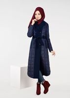 Tesettür giyim LACİVERT KARE KAPİTONE ŞİŞME KABAN 9621