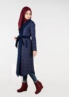 Tesettür giyim LACİVERT KARE KAPİTONE ŞİŞME KABAN 9621