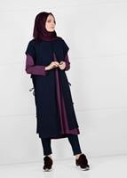 Tesettür giyim LACİVERT YANLARI BAĞCIKLI 2Lİ YELEKLİ TAKIM 42108