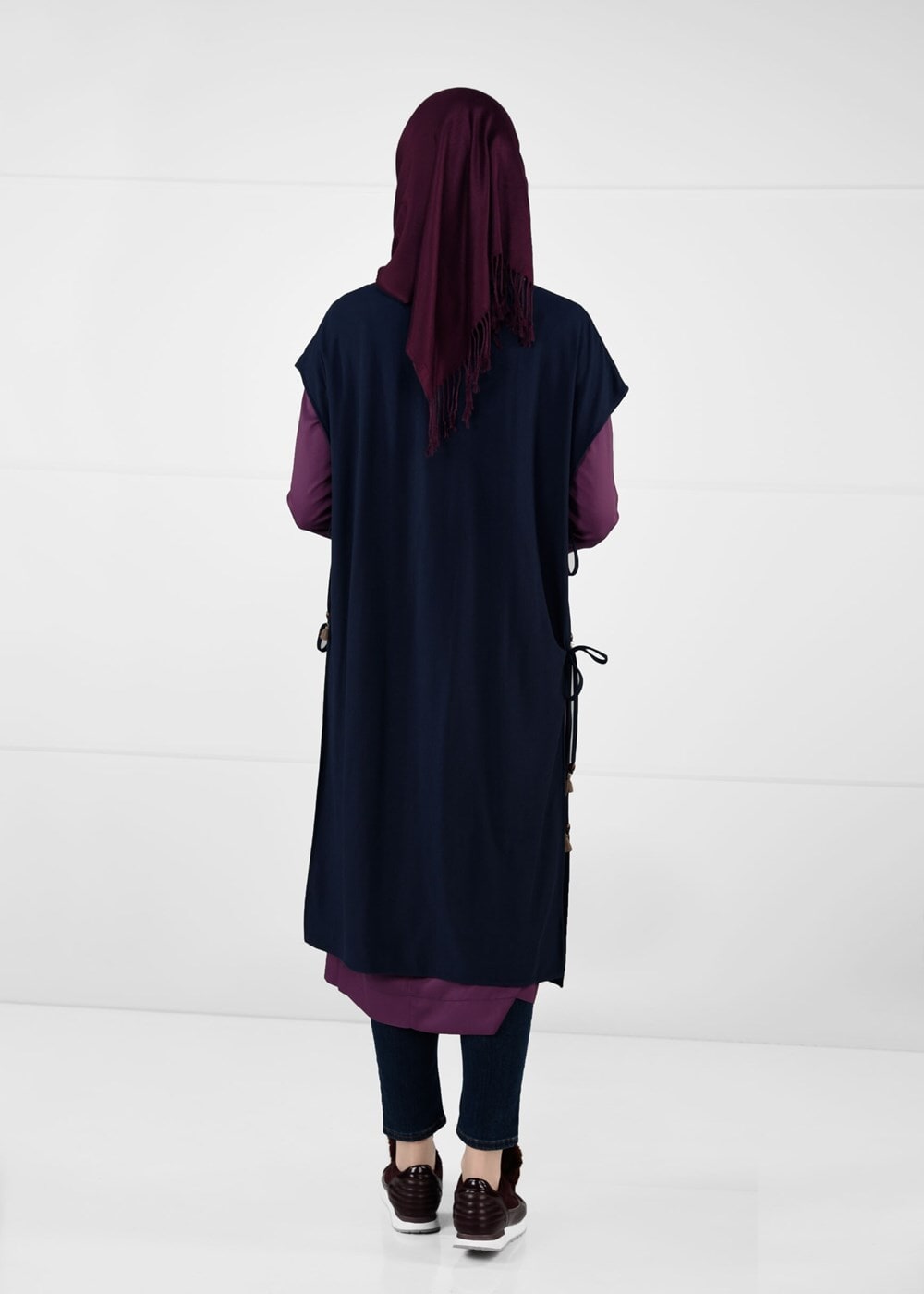 Tesettür giyim LACİVERT YANLARI BAĞCIKLI 2Lİ YELEKLİ TAKIM 42108