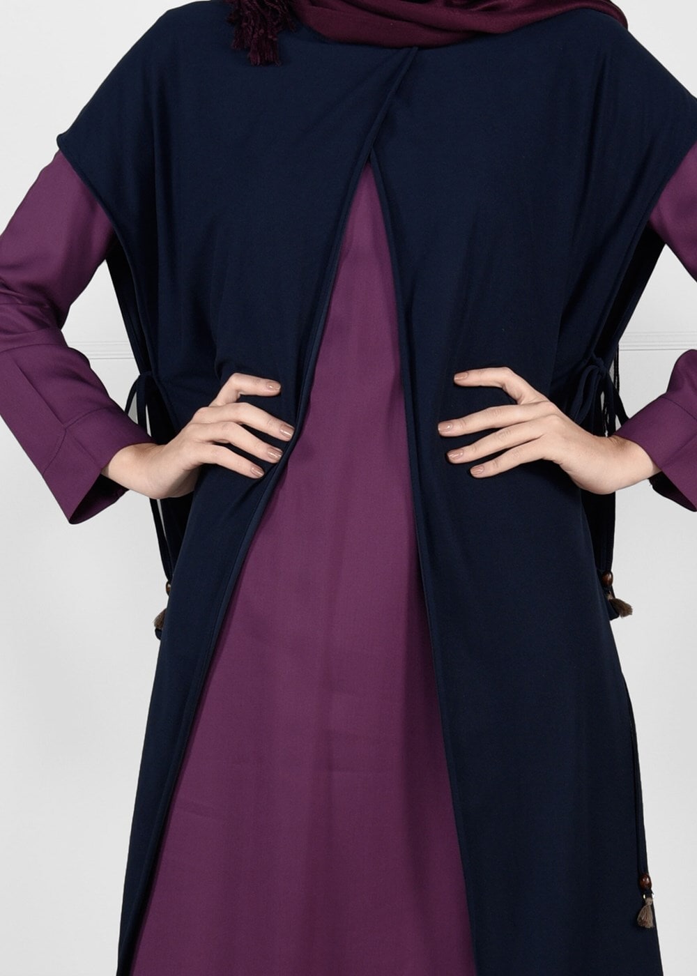 Tesettür giyim LACİVERT YANLARI BAĞCIKLI 2Lİ YELEKLİ TAKIM 42108