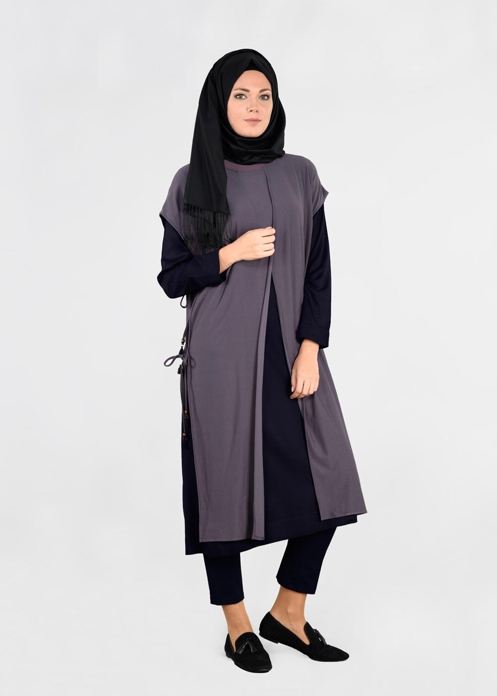 Hijab clothing BEIGE LACE DETAILED VEST & PANTS 42108