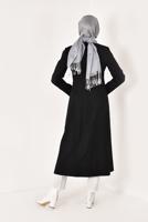 Hijab clothing BLACK CREW NECK BELT DETAIL COAT 9452 