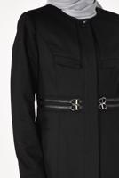 Hijab clothing BLACK CREW NECK BELT DETAIL COAT 9452 